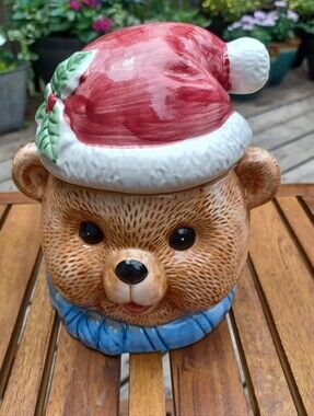 Festive Red Bear Cookie Jar - Holiday Home Décor